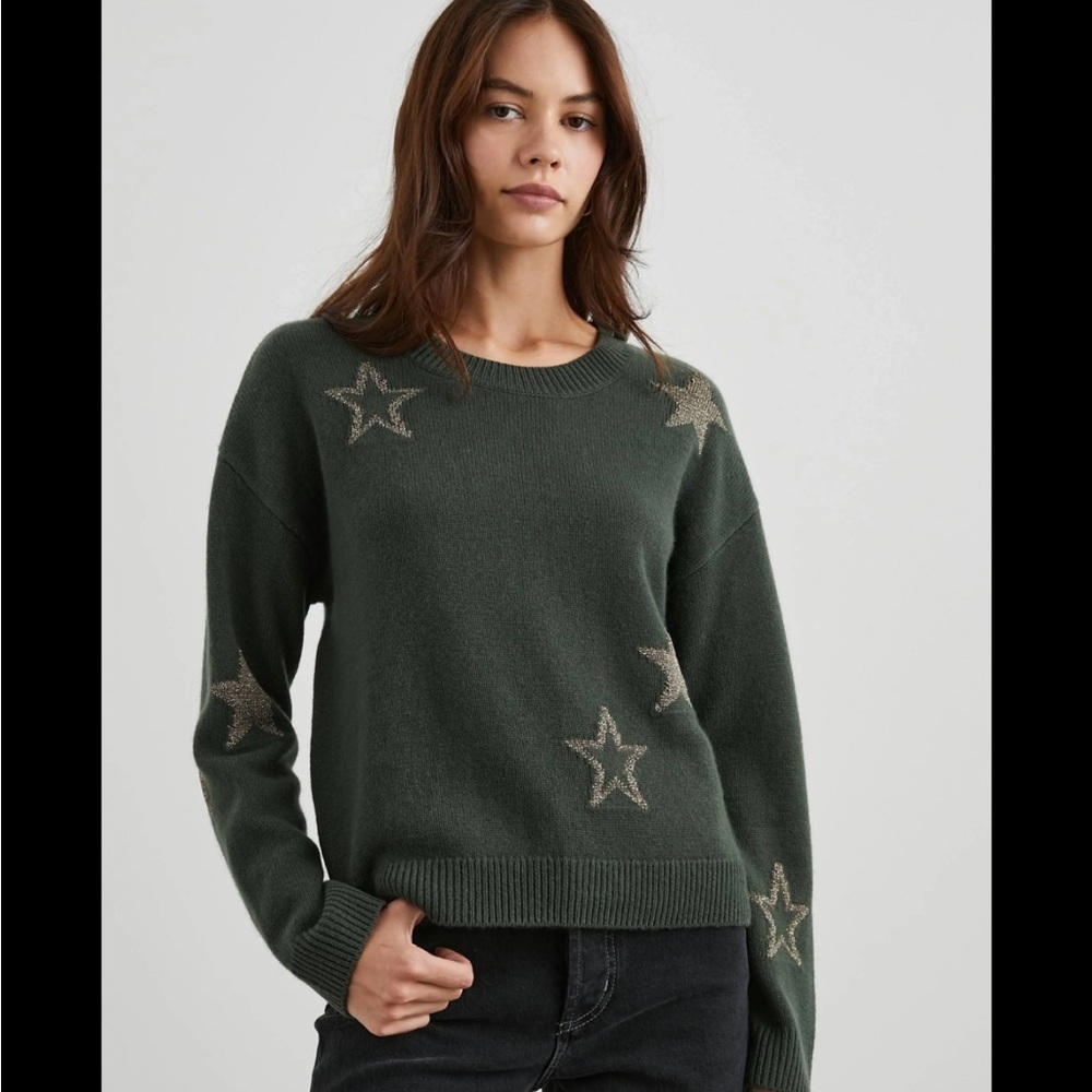 Rails Percy Olive Gold Stars - XL Green Soft Sweater.